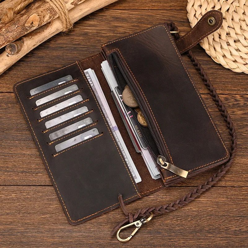 Newsbirds Genuine Leather Long Wallet Wrist Belt Strap Chain Wallet Christmas Gift Wallet gift men woman wallets Clip Purse