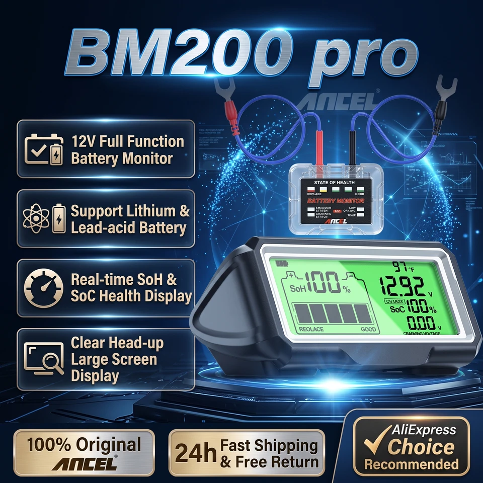 ANCEL BM200 PRO LED バッテリーテスター 12V バッテリーモニター用