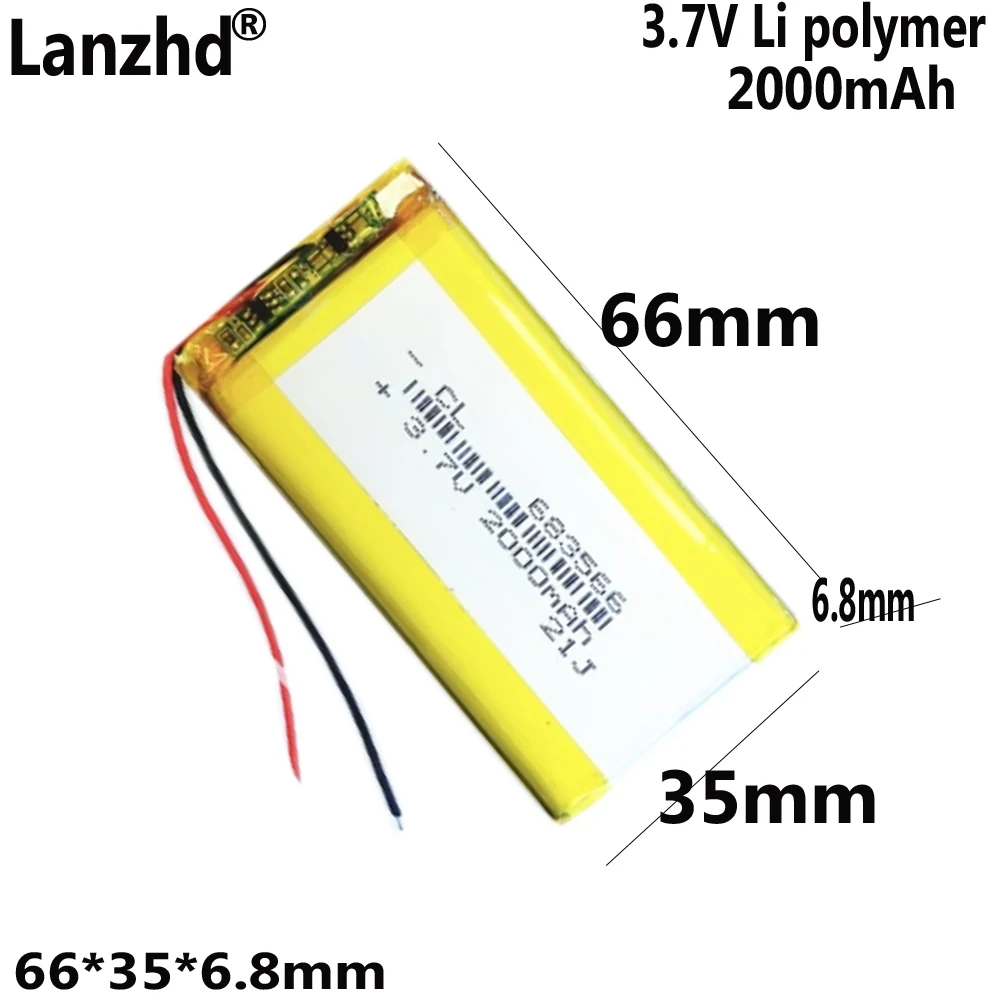 3.7V polymer lithium battery For handheld computer game console navigator battery 2000mAh 683566 653565