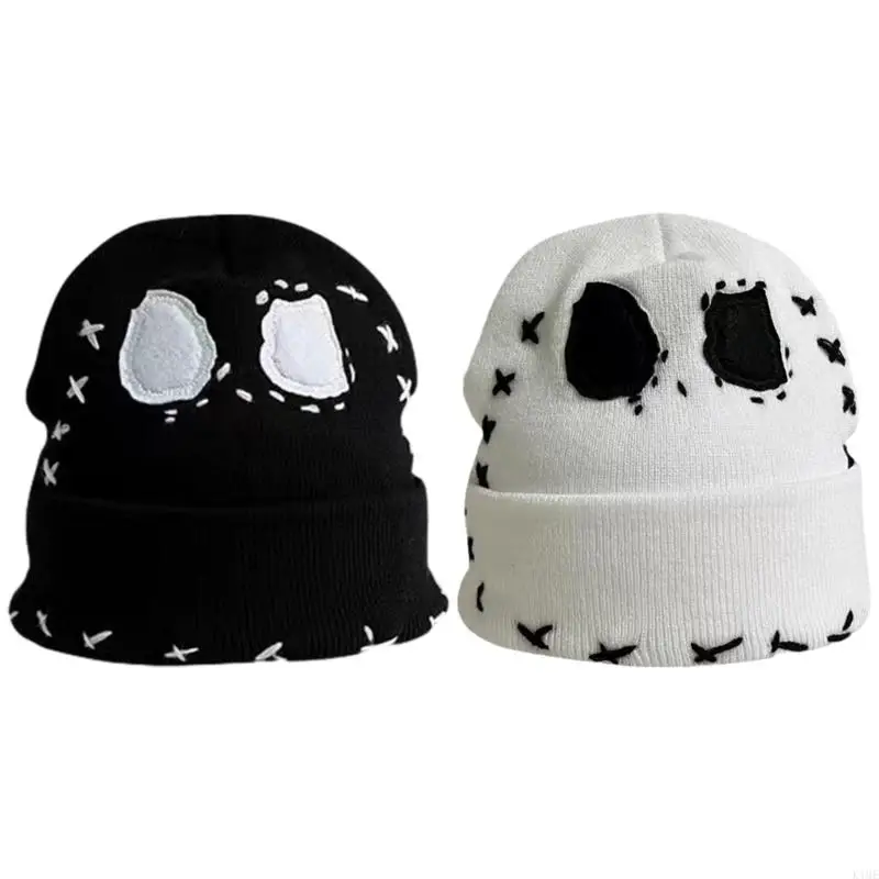 

K1ME Gothic Hat Knit Stitching Devil Pattern Hats for Adult Teenagers