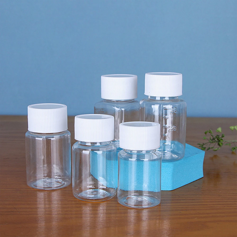 50pcs Plastic Bottle 15ml 20ml 30ml 50ml 80ml 100ml Empty Clear Sealed Sample Bottle Solid Powder Medicine Pill Container Jar