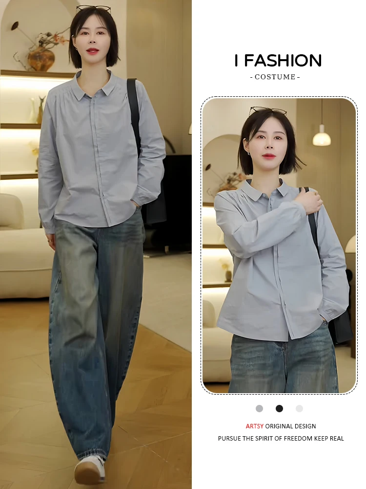 Décontracté Long Sve irt femmes Faion 2026 nouveau automne Design à la mode sens élégance polyvalent Anti-âge irt XiaoXiang Sle