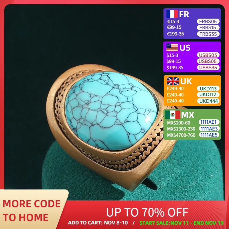 

Vintage Large Turquoise Ring For Woman Oval Antique Gold Color Luxury Quality Summer Jewelry Accessories Mothers Day Gift 2025