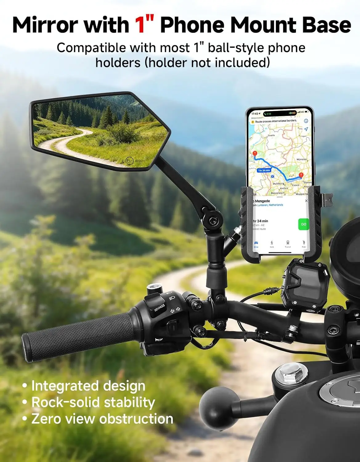 Motorcycle Side Mirrors, Foldable Aluminum Alloy, with Integrated 1