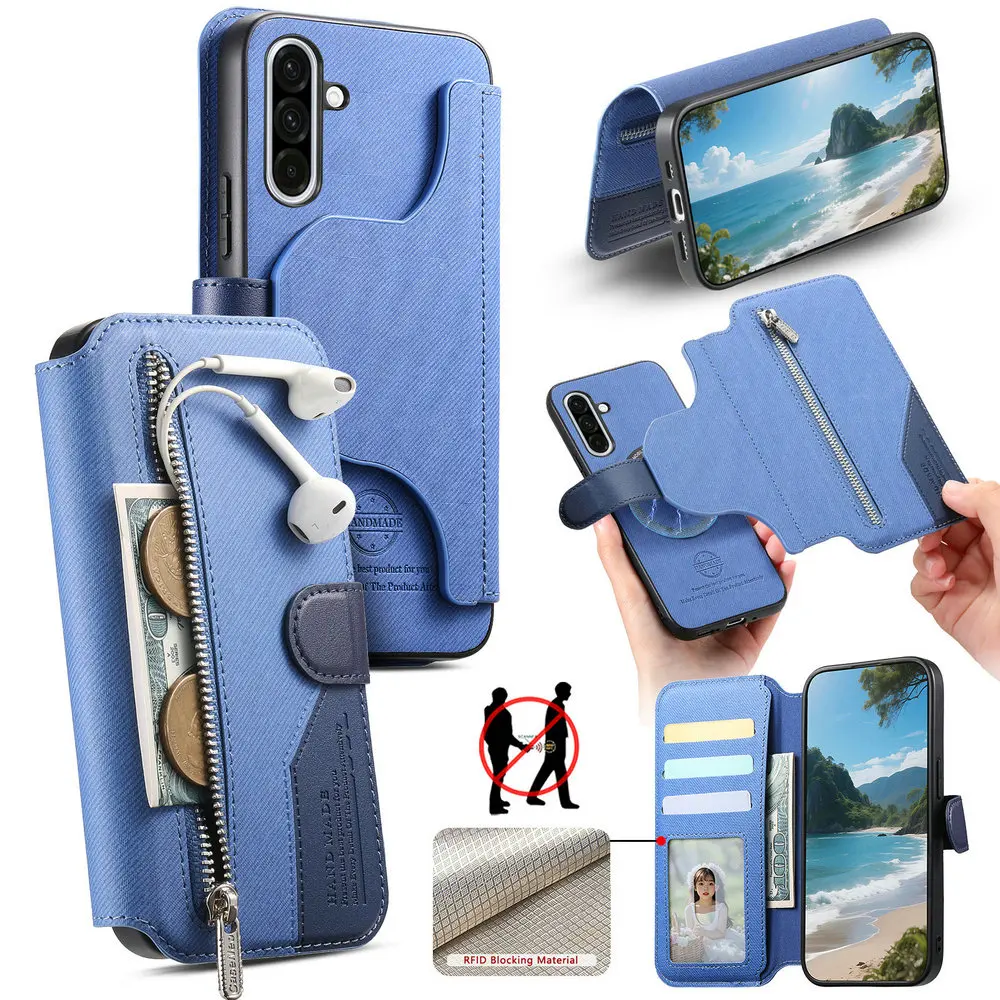 For Samsung M56 M36 5G RFID Detachable Leather Zipper Wallet Cover For Samsung Galaxy M56 Case Phone M36 M 36 56 Magnet Cover
