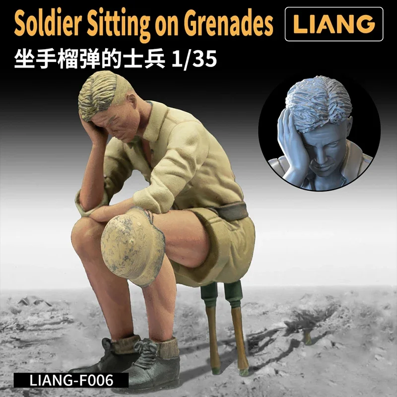 LIANG-F006 3D-Print Resin Doll Soldier Sitting On Grenades 1/35 Model Kits For Modeler Building Tools Hobby DIY Accessories