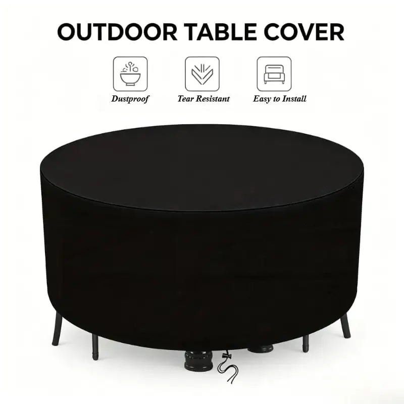Round Outdoor Patio Furniture Cover, Heavy‑Duty Waterproof Anti‑UV Round Table Chair Set Protector, Wind‑Resistant Dustproof Gar
