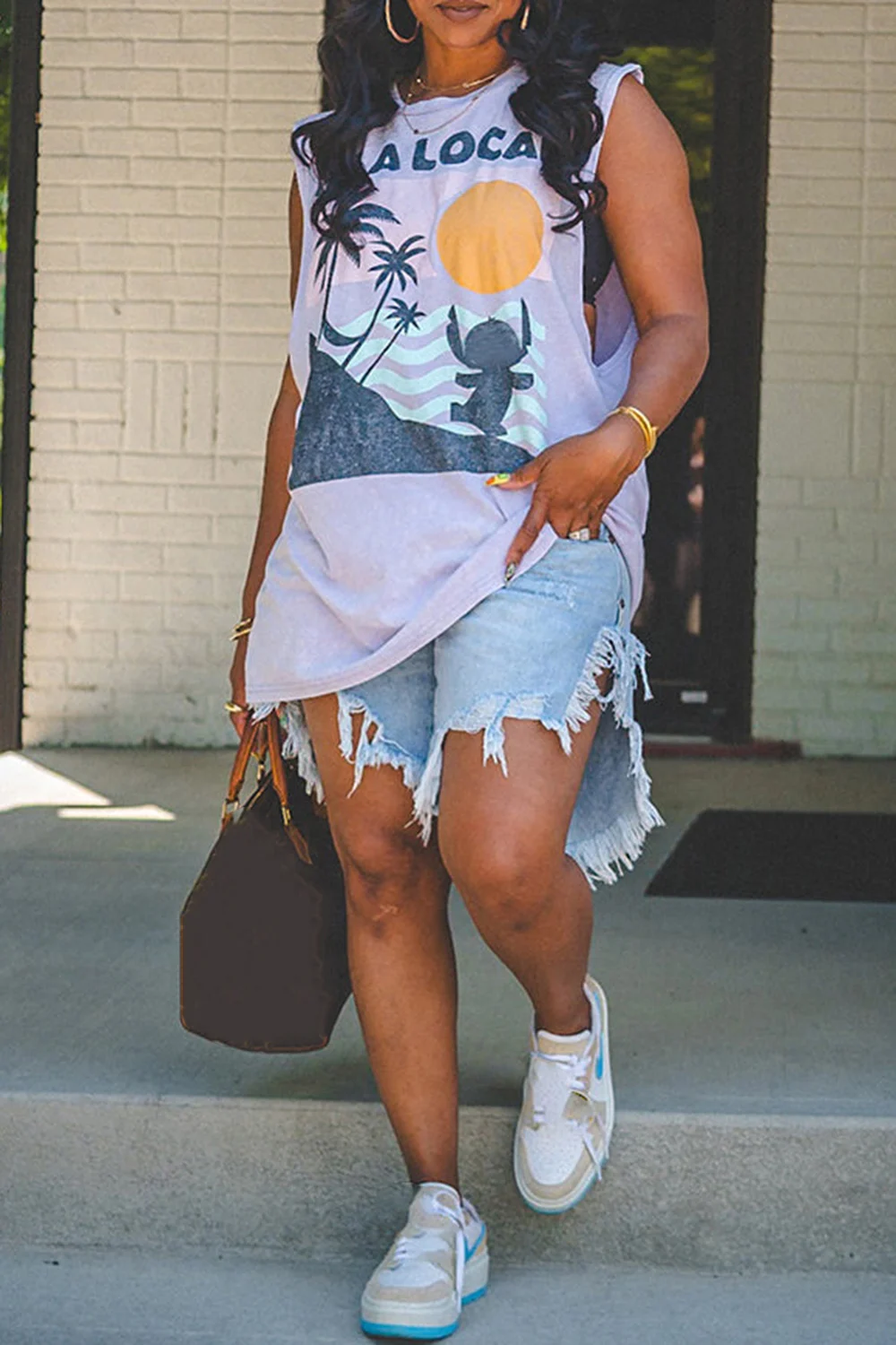Plus Size Daily Light Blue Split Distressed Denim Shorts