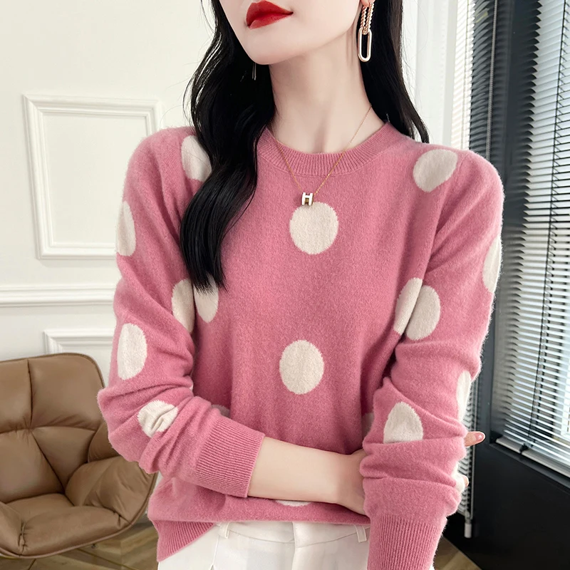 Spring Autumn New Cashmere Sweater Women\'s Knitted Round Neck Pullover 100% Merino Wool Top Fashion Slim Fit Long Sleeve Sweater