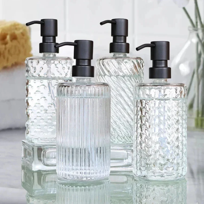 Glass Hand Sanitizer Bottle - Shampoo, Shower Gel & Soap Dispenser for Stylish Bathroom Organization and Accessories