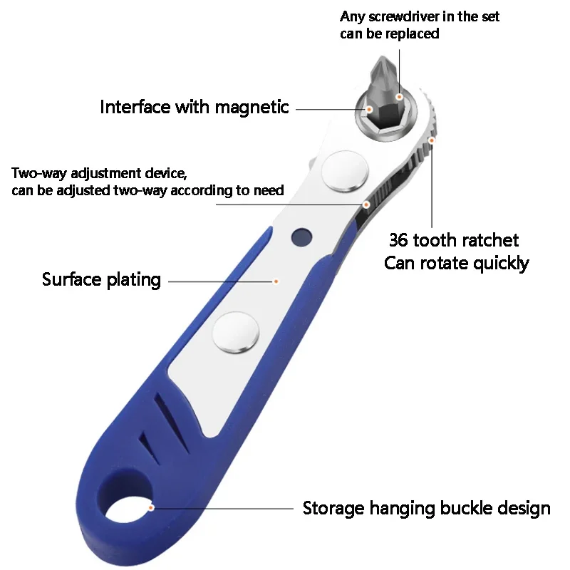 Multi Functional Bidirectional Right Angle Ratchet Screwdriver Cross Flat Blade Screwdriver Head Socket Tool Set