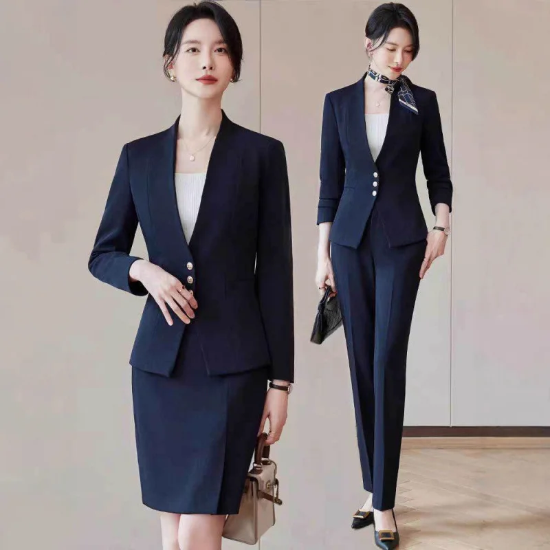 High-End Professional Suit Set for Women, Autumn and Winter New Commuter Blazer, Slimming Workwear for Jewelry Store Front Desk