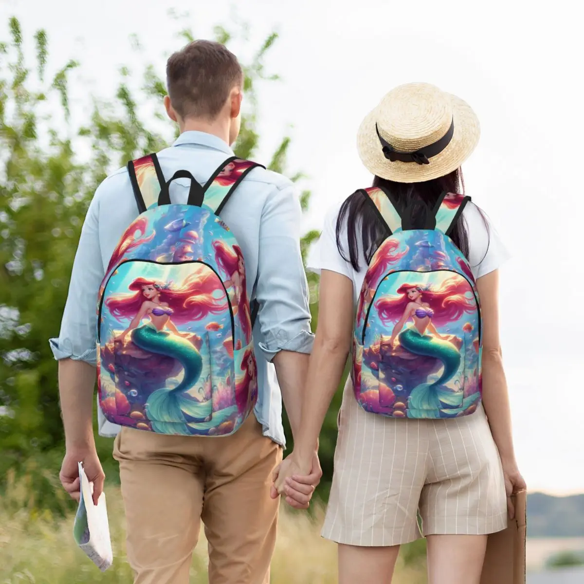 Custom Ariel Princess Travel Canvas Backpack Women Men School Laptop Bookbag The Little Mermaid College Student Daypack Bags