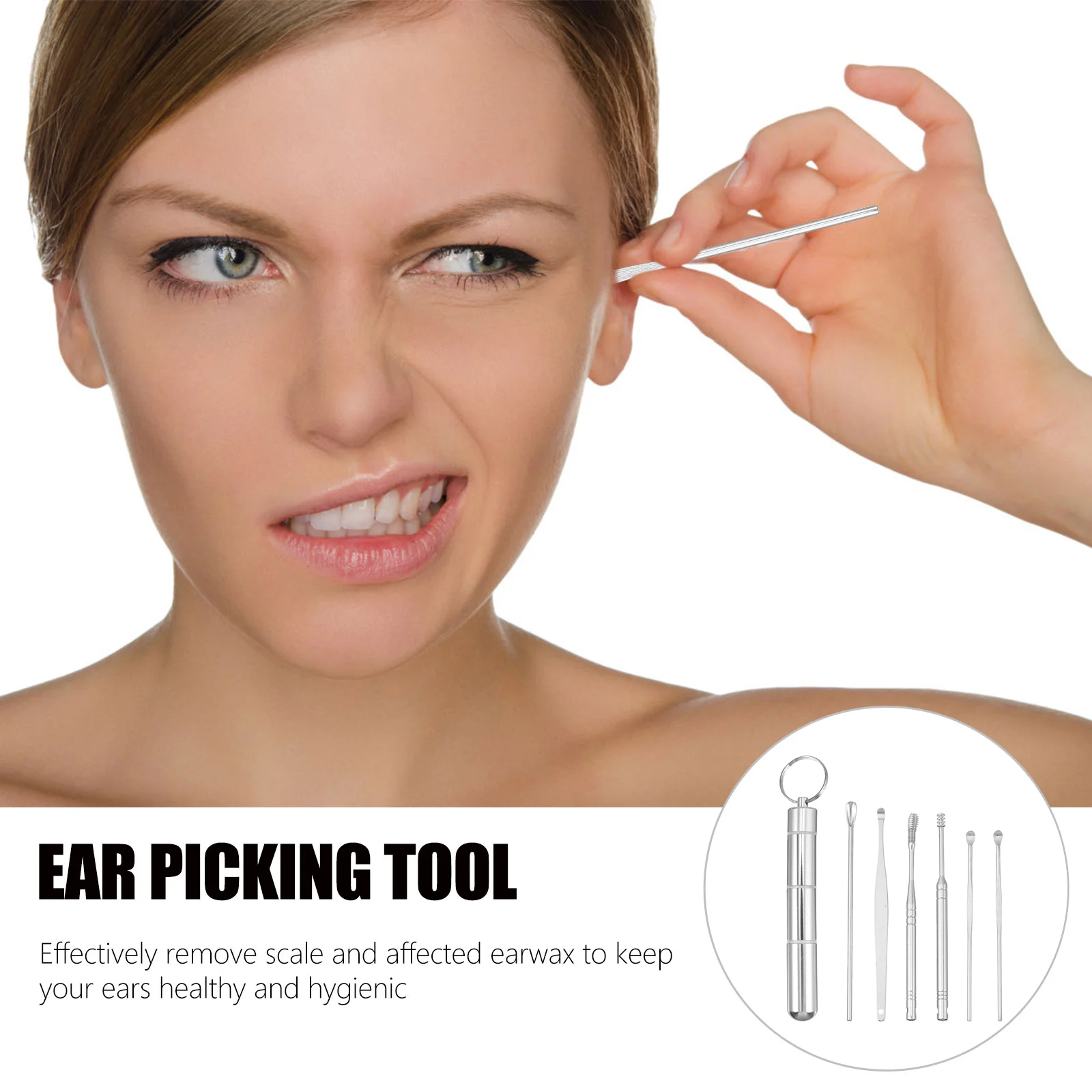 1 Set 7Pcs Sturdy Ear Wax Removal Tools Ear Picking Spoons Tools (Silver) Stainless Steel Ear