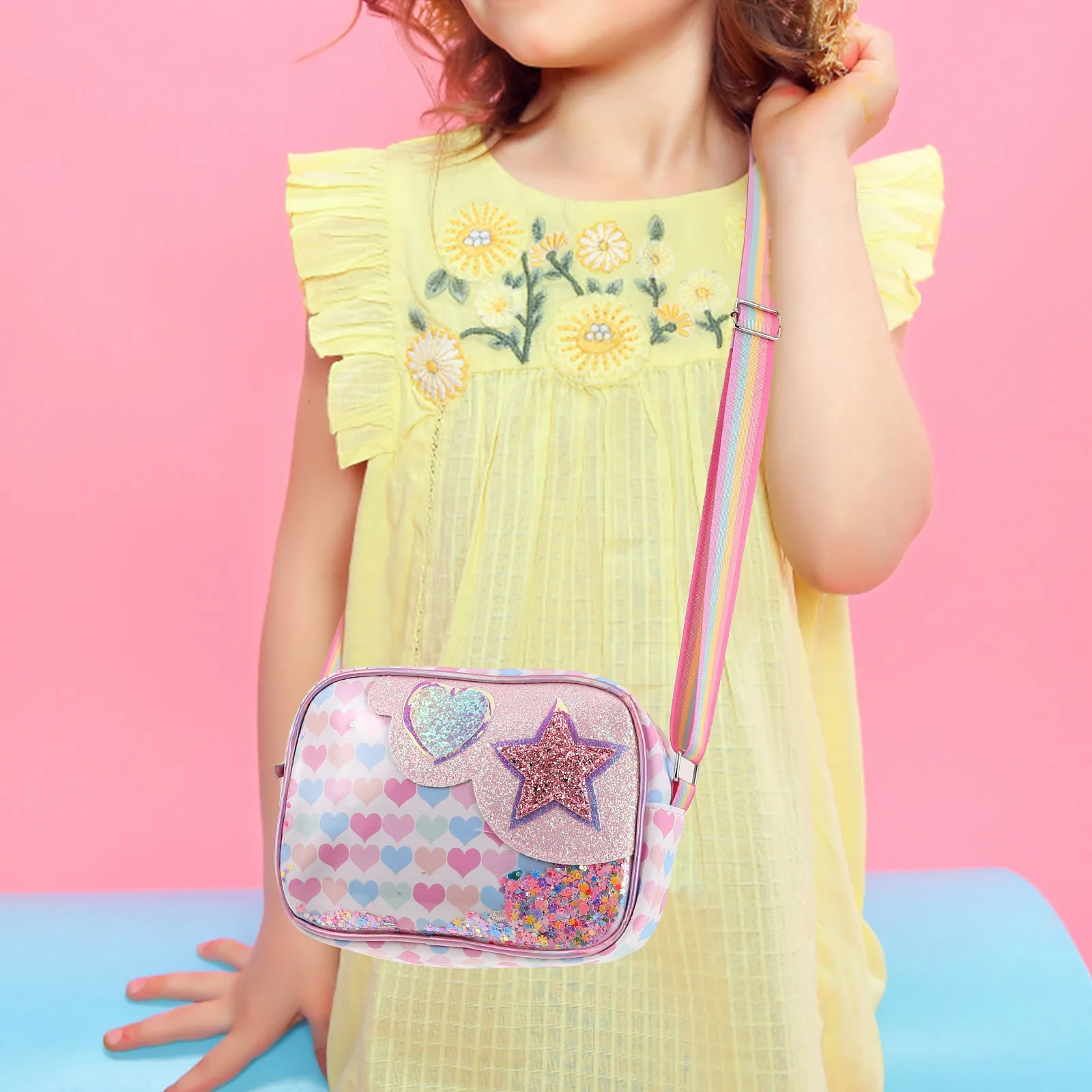 

Glitter Star Crossbody Bag for Little Adjustable Strap Large Capacity Ocean Theme Cute Purse for School Parties