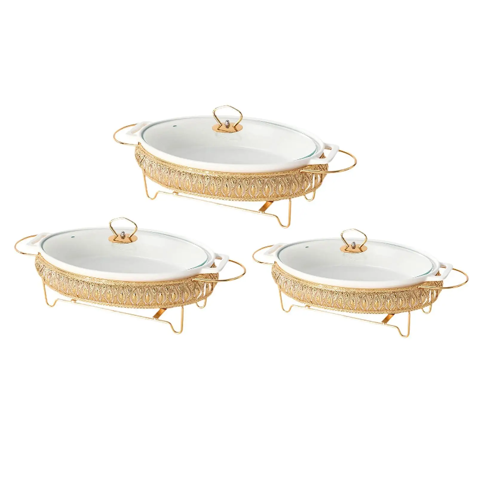 Chafing Dish Auflaufform Oval mit Ständer Buffet Server Wärmtablett Lebensmitteltablett mit Deckel Lasagne Pfanne Suppenterrine Backform