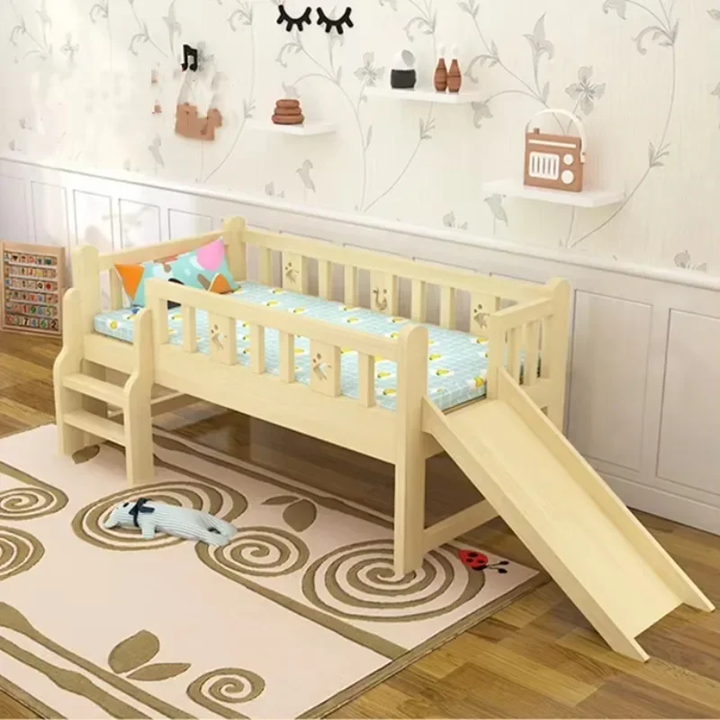 Children's bed with guardrail slide solid wood single widened