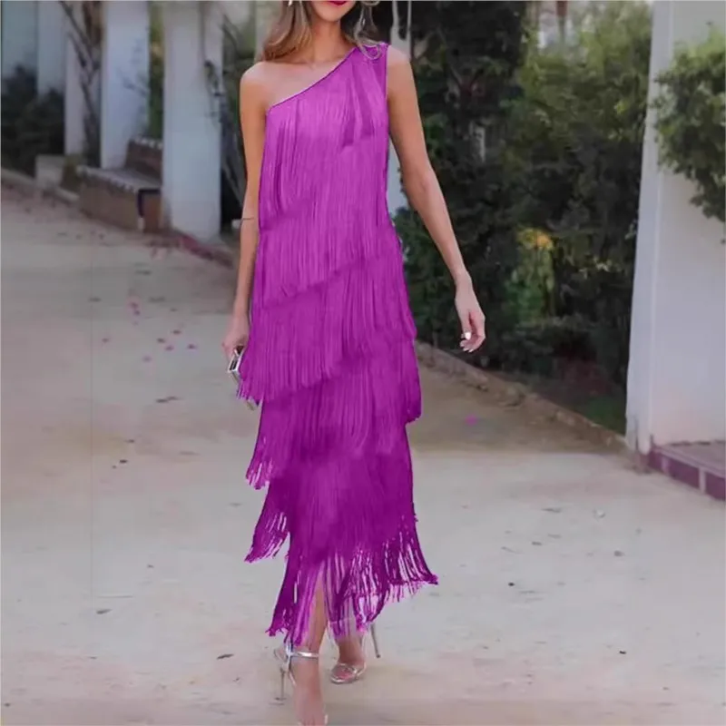 Nowa seksowna sukienka damska z frędzlami, odkrywająca ramiona, asymetryczna, nowa kolekcja wiosna-lato, sukienki boho na studniówkę i imprezy dla kobiet.