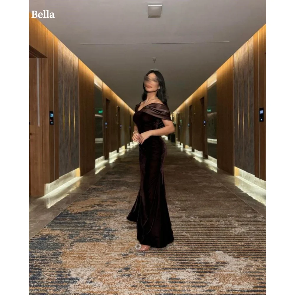 

Bella Customized Black Mermaid Off the Shoulder robes de soirée Strapless Velvet Party Dresses Ankle-Length Prom Dress 2024