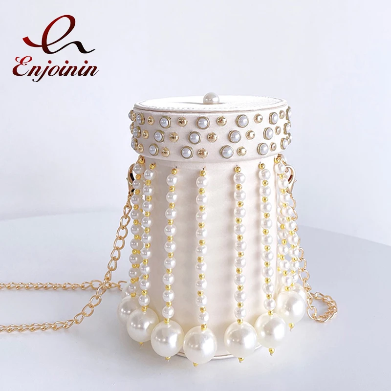 

Luxury Pearl Tassel Bucket Party Clutch Evening Bag Designer Chain Shoulder Bag Wedding Women Purses and Handbags Chic Purse