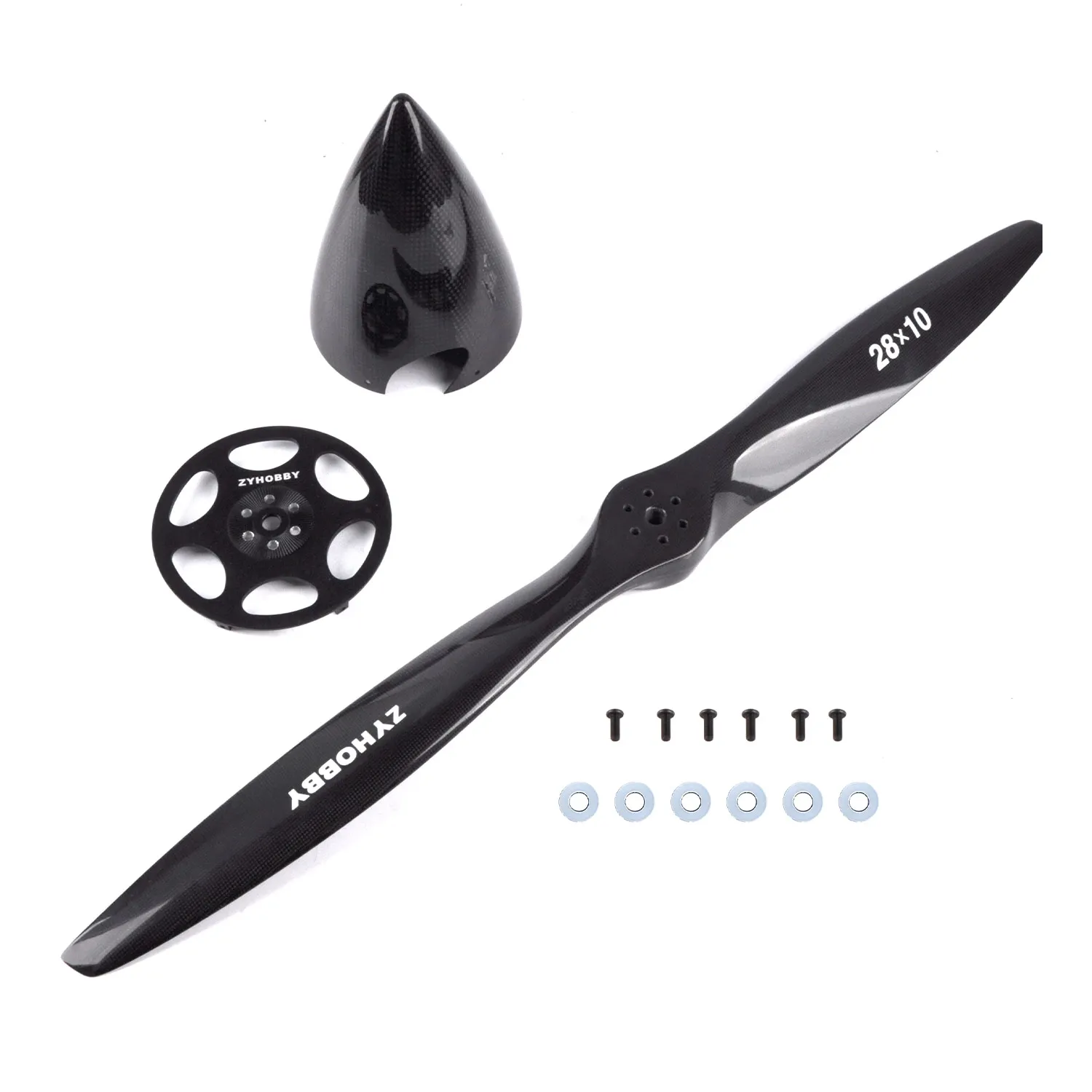 28x10 inch Carbon Fiber Propeller CW with 5 inch Spinner - Complete Set for DLE120 DLE130 GP123 DA120 Engine