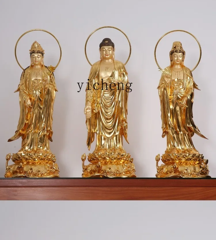 TWR Statue of Amitabha Buddha, Guanyin Bodhisattva, Mahasthamaprapta Bodhisattva Bronze Figurine