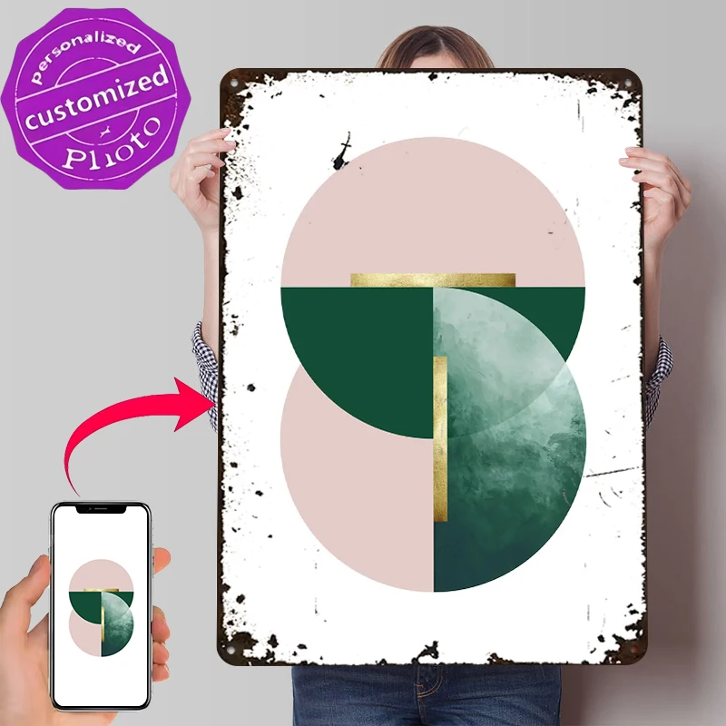 Emerald Blush Geo 4 3D Texture Metal Poster Customized Wall Art Retro Vintage Tinplate Signs for Interior Accessories Room Decor