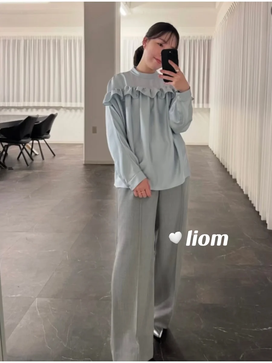 Japonais élégant rétro col montant à volants épissage à manches longues ample polyvalent tempérament banlieue chemise Blouses femmes printemps