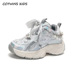 Zapatillas de deporte transpirables para niñas, zapatos de marca de moda para niños pequeños, zapatillas deportivas para correr, suela gruesa, plataforma con cadena de perlas, primavera y otoño