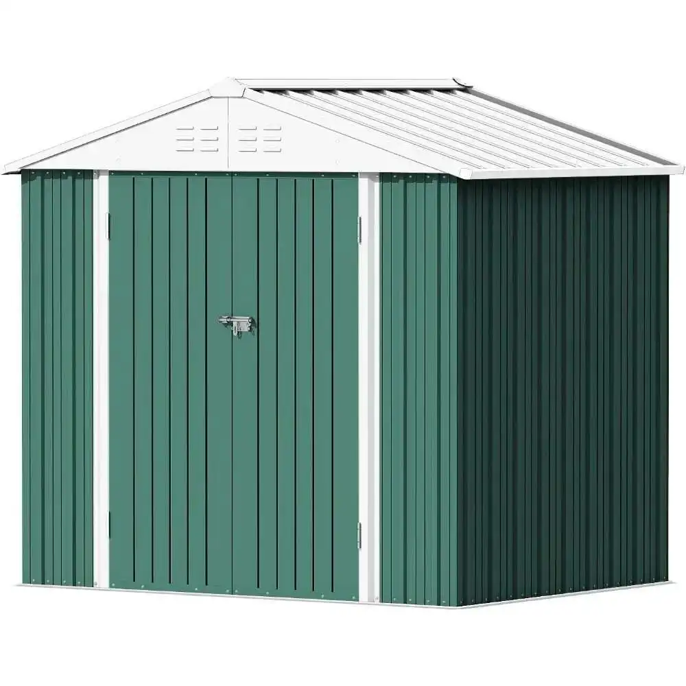 6 X 8 FT Shed Lockable, Metal Garden Shed, Steel Anti-Corrosion Storage House For Backyard Outdoor Patio, Green