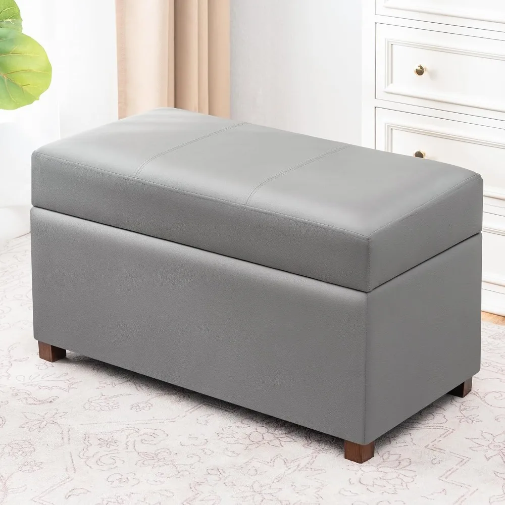

32" Leather Storage Ottoman Bench, Rectangle Foot Rest Stool, Customized