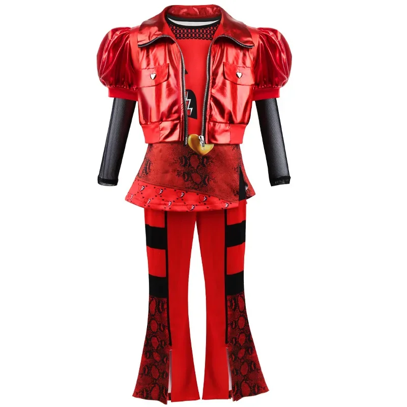 Halloween Descendants 4 Movie Same Style Anime Cosplay Children's Dress Girls Red Stage Performance Costume Three Piece Set