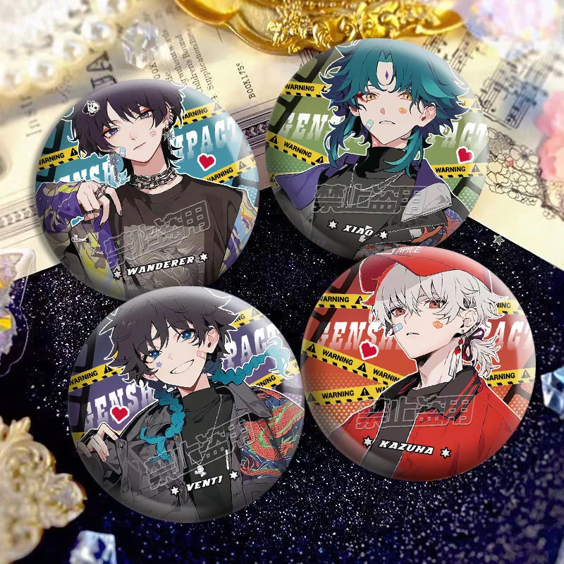 Legal laser duplo flash kaedehara kazuha flandres broche adorável estilo moderno diário xiao para mochila panos chapéu jóias presentes