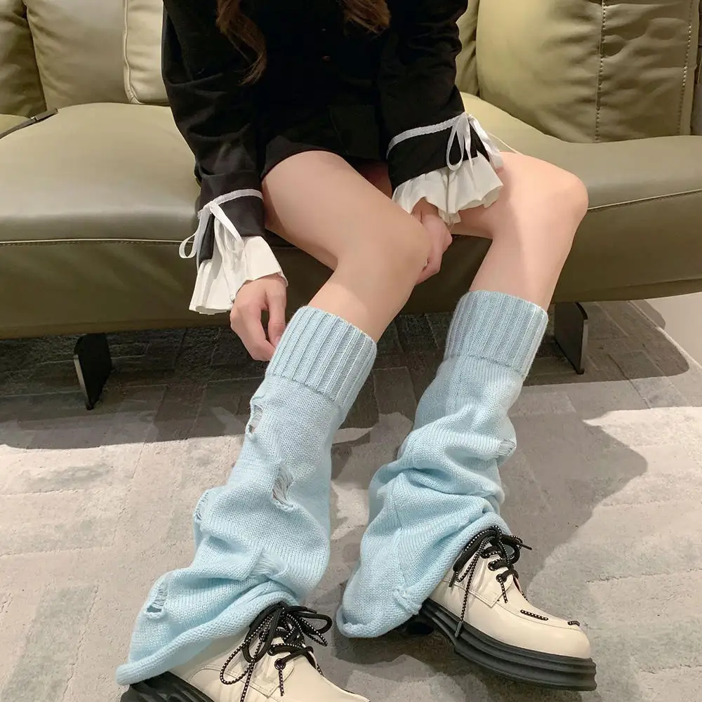 Striped Hollow Out Knitted Sock Cover Hot Girl Leg Warmers Y2k Porous Calf Sleeve Millennium Style Loose Leg Covers Sexy JK Sock