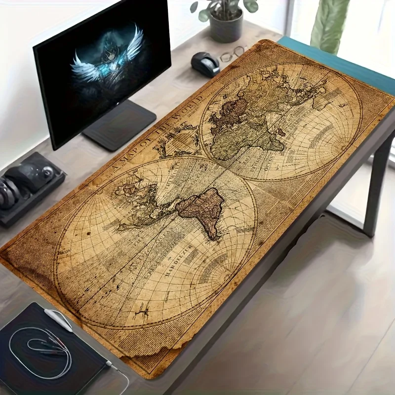 

Коврик для мыши с винтажным дизайном карты, большой, с резиновой основой, противоскользящий, аксессуар для ПК, коврик для офиса и геймеров, декоративный коврик для клавиатуры