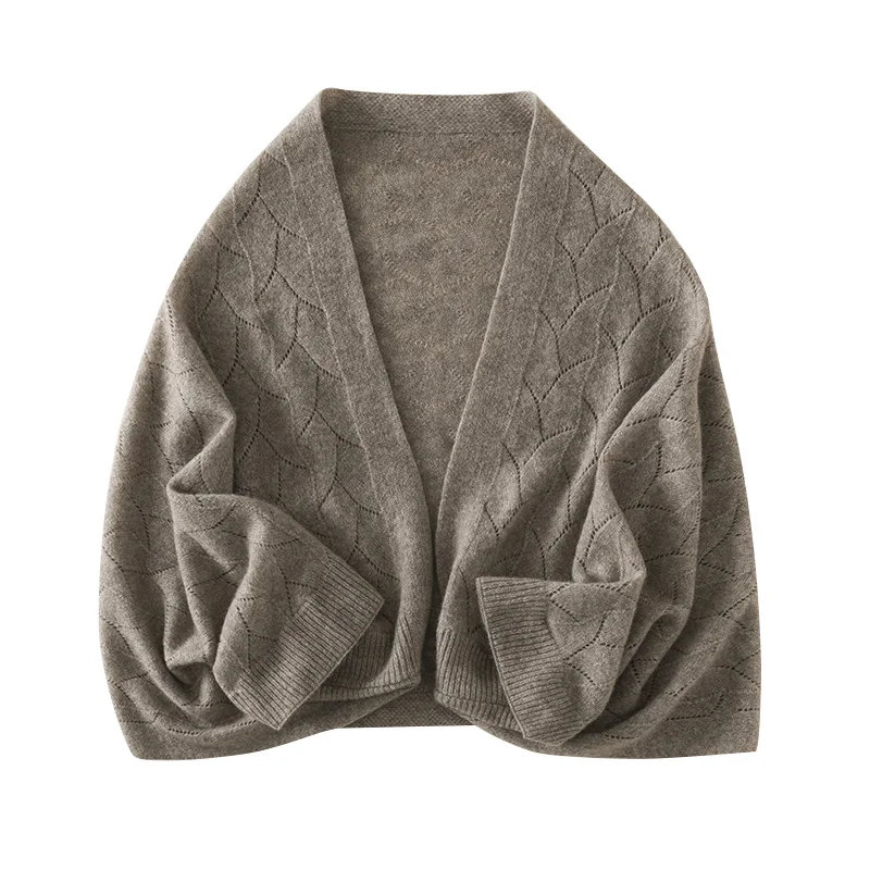 Spring And Summer New 100% Cashmere Shawl Cardigan For Women Hollow-Out Cape Air Conditioning Cover-Up Knitted Outerwear view 4