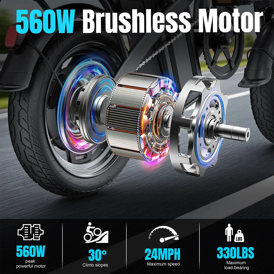 560W Adult Electric Bikes,24MPH,48V10.4AH Removable Battery,14inch Folding Electric Bike,Multi-Shock Absorption Electric Bicycle image 5