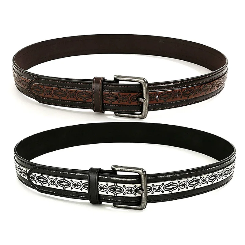 Vintage embossed craft casual belt, trendy versatile jeans belt, men's dress pants belt