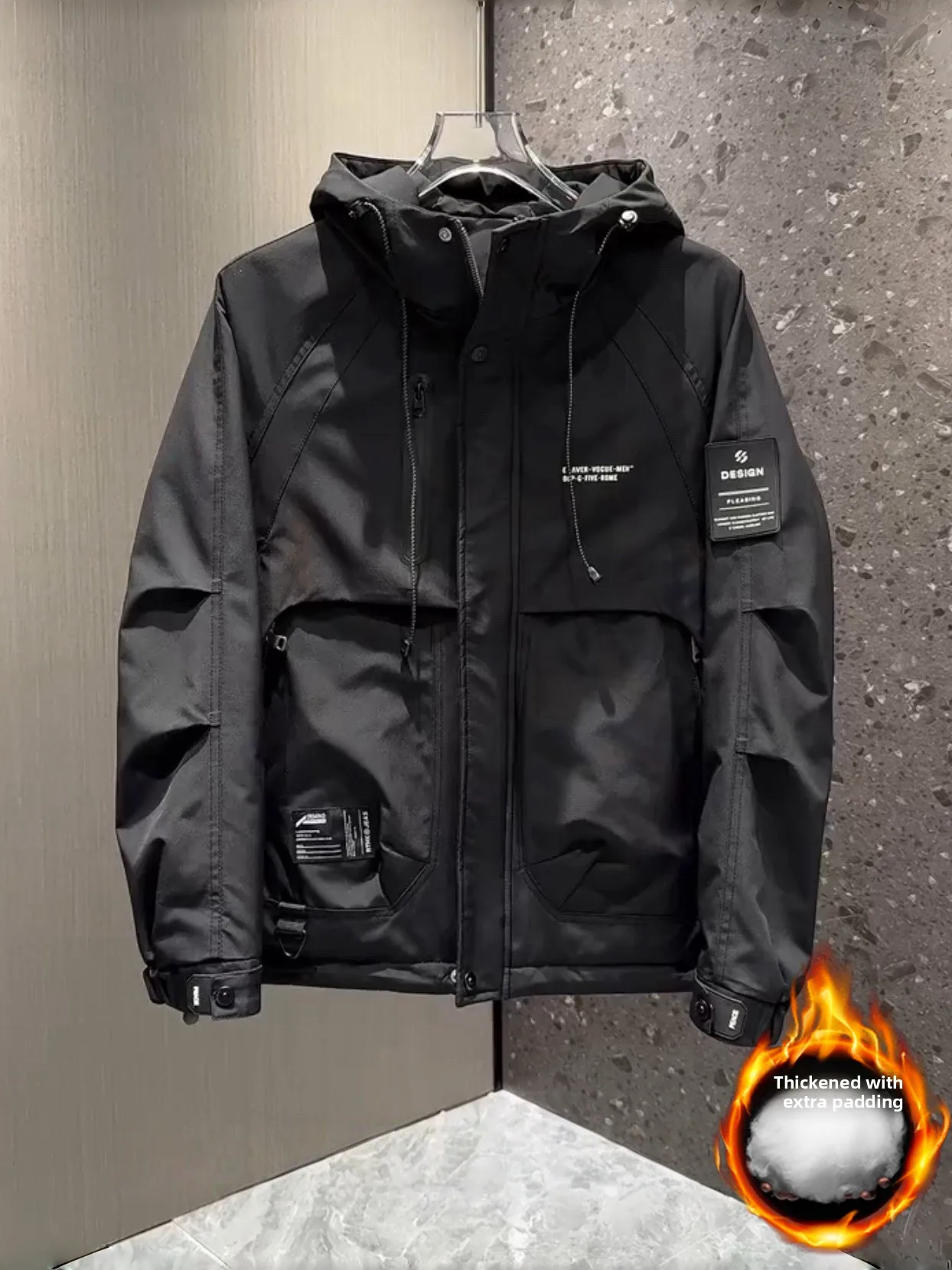 

Men's Thiened down Cotton Jaet Autumn Winter New Faion Brand Workwear Coat Warmth And Sle Zipper Closure Long Sve