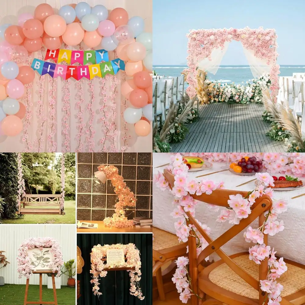 

Искусственная гирлянда из цветов сакуры длиной 70,8 футов для подвешивания, шелковые ветви сакуры, идеально подходят для свадеб и домашнего декора, розовые.