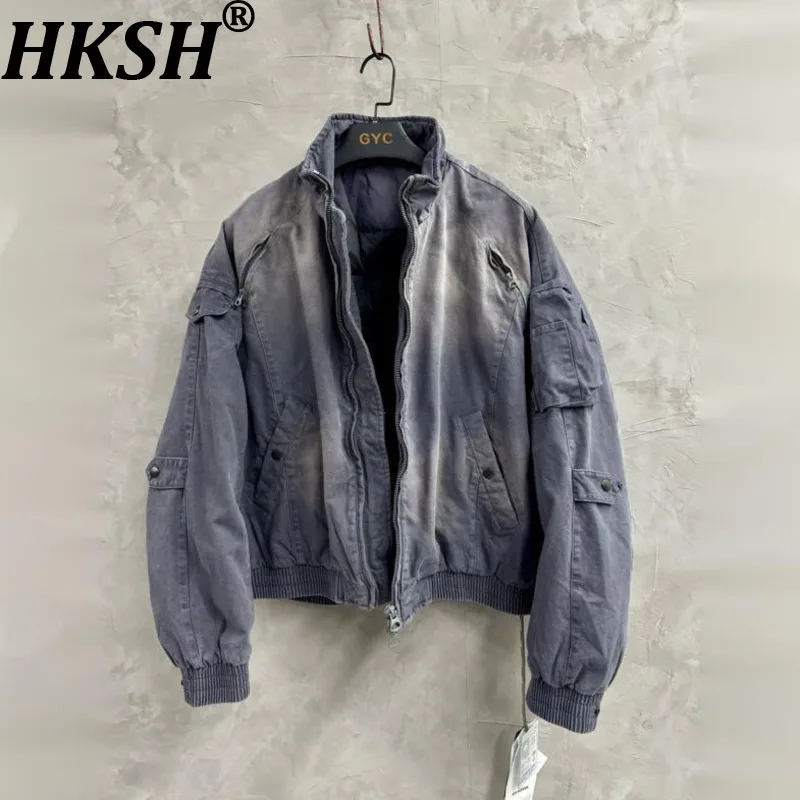 

HKSH осенние новые мужские пуховики в стиле панк, бесплатная доставка, стираные винтажные пуховики с воротником-стойкой на молнии, модные теплые пальто HK14861