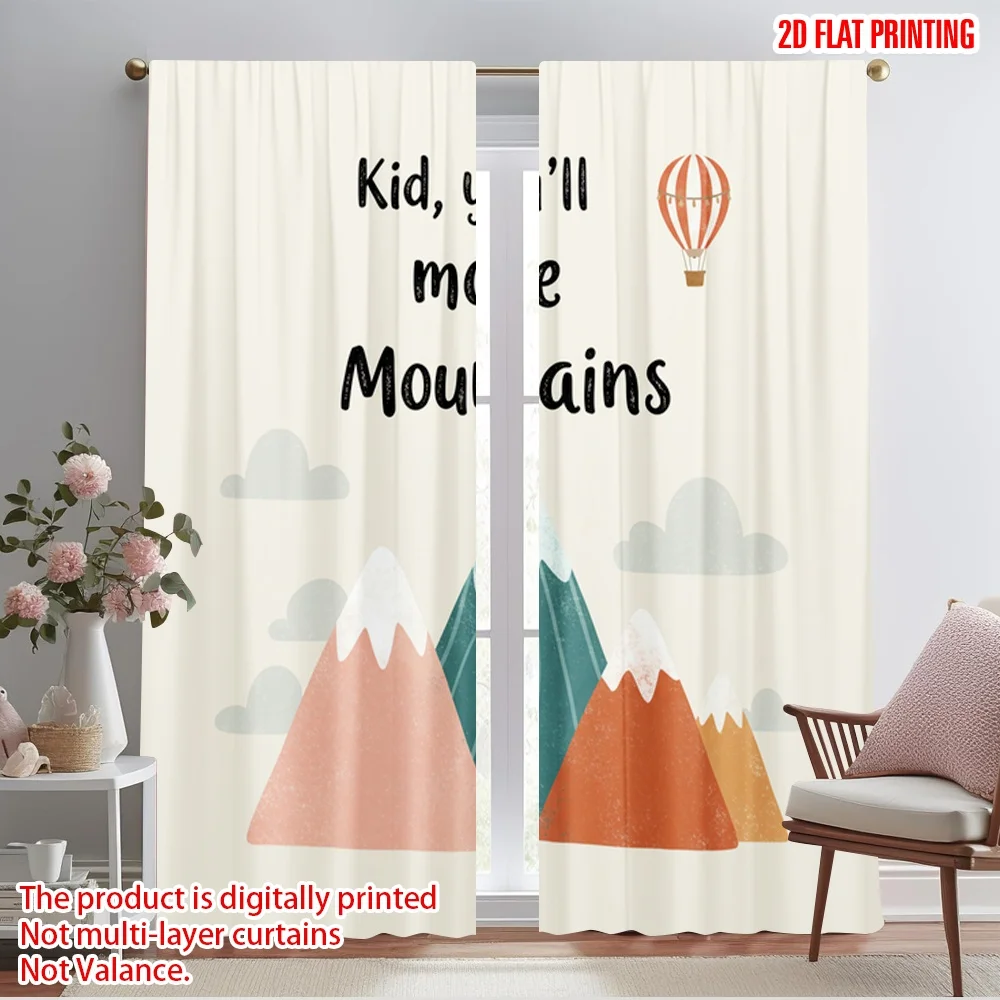 

2pcs 2D flat printing Window Curtains Inspirational Mountains Adventure Quote Polyester Without Electricity Seasonal Party &