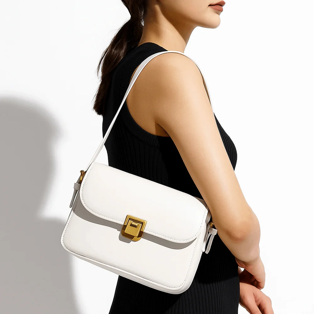 

Korean Vintage Buckle Shoulder Bag PU Leather Solid Color Small Square Bag Leisure Cuasal Women's Armpit Bag Party