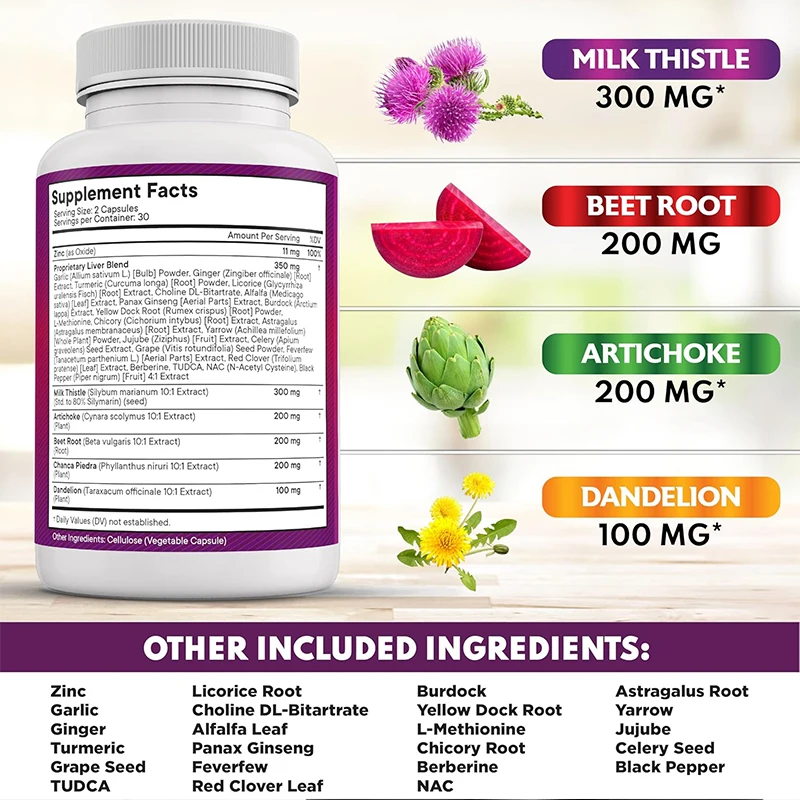 Advanced liver support formula, including milk thistle, beetroot, Korean thistle, root astragalus, ginger -60 capsules