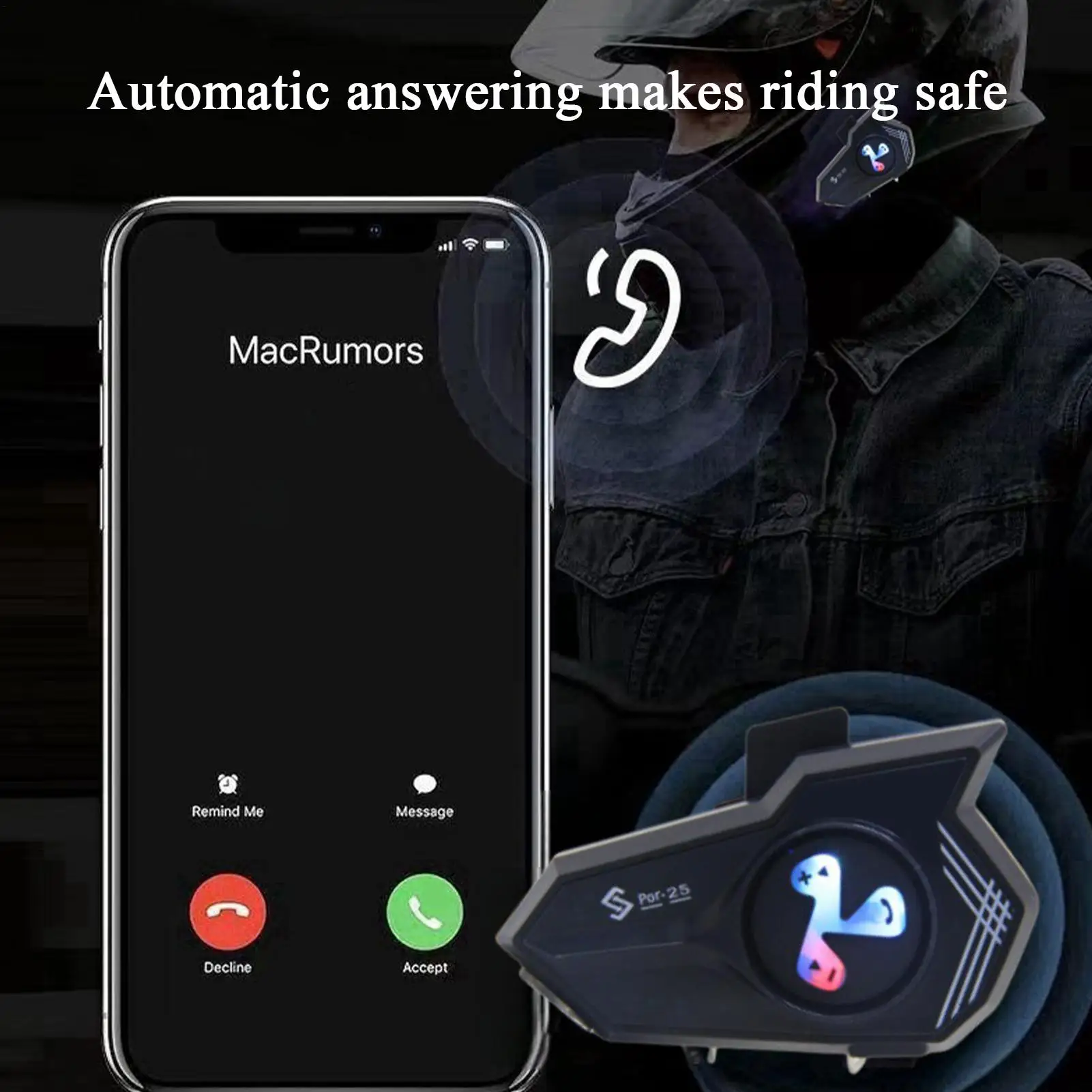 Helmet Headset Helmet Intercom Headset Colorful Light Voice Assistant Noise Cancellation Waterproof Earphone For Men Women