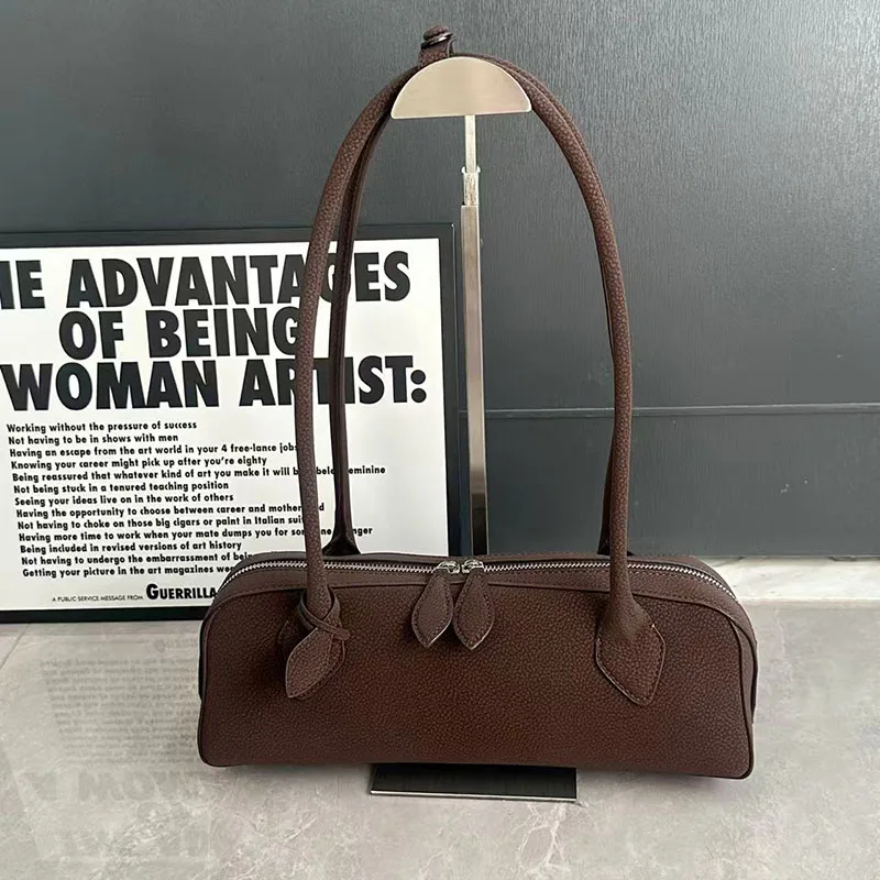 2026 New Suede Leather Long Handle Retro Stick Bag Multi functional Double Zipper Design Fashionable Commuter Shoulder Bag