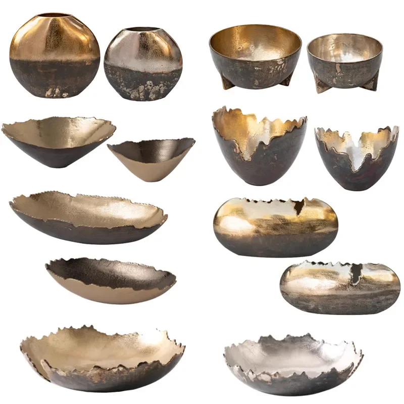 Home soft decoration jewelry, old gold vase, silver flower ware, high-end luxury fruit plate ornament