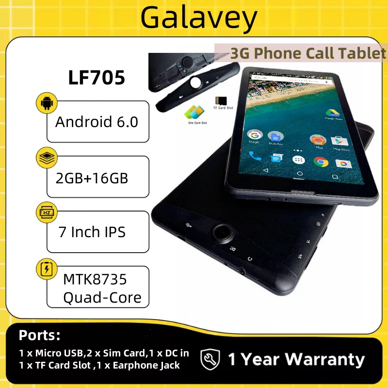 LF705 3G Phone Call 7Inch Tablet Android 6.0 MTK8735 Quad-Core 2GB RAM 16GB ROM Dual SIM 3G Network