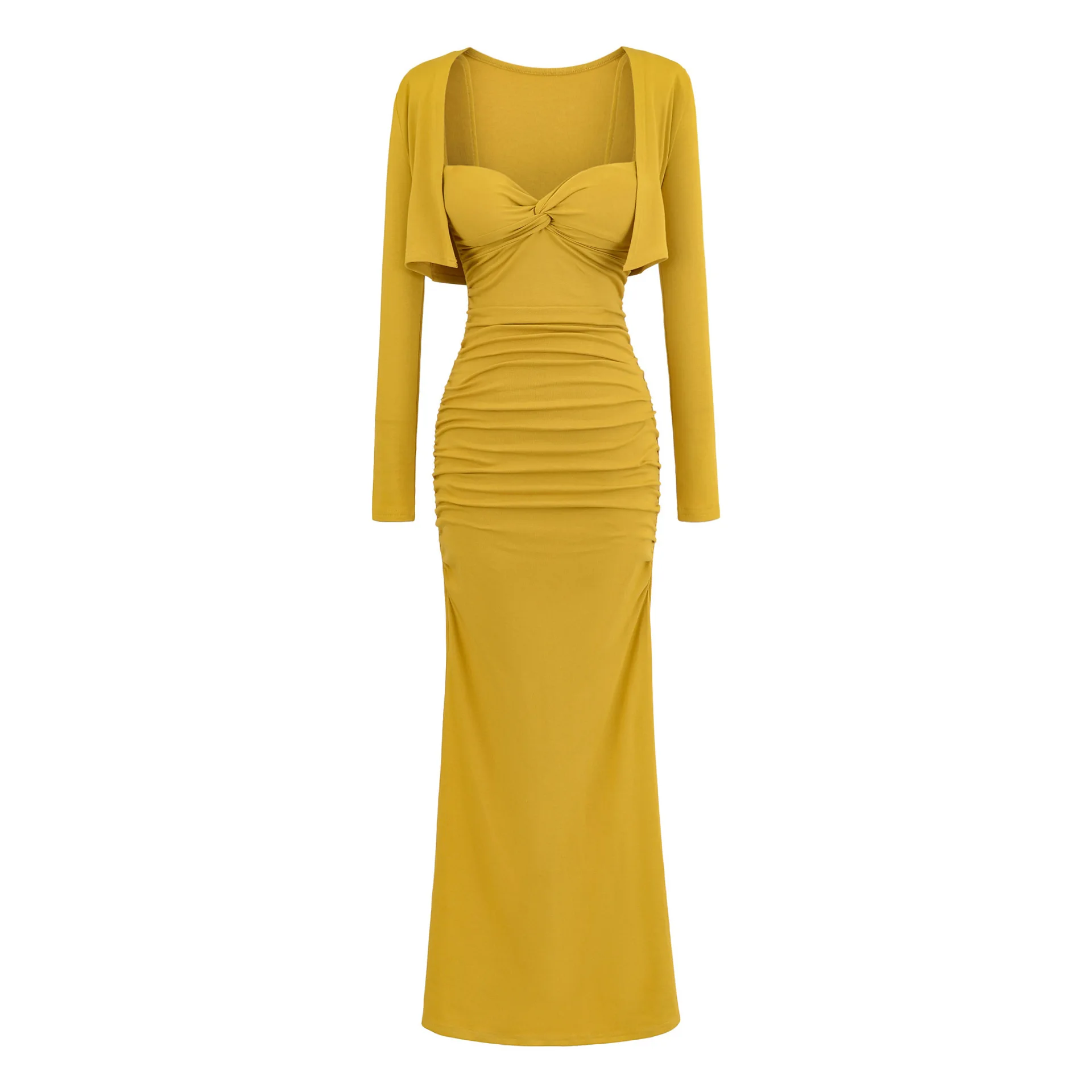 French Style Pure Desire Twist Design Slim Fit Bodycon Dress Cardigan Two-Piece Set For Women 2025 Autumn New Dress Elegant 1K8K
