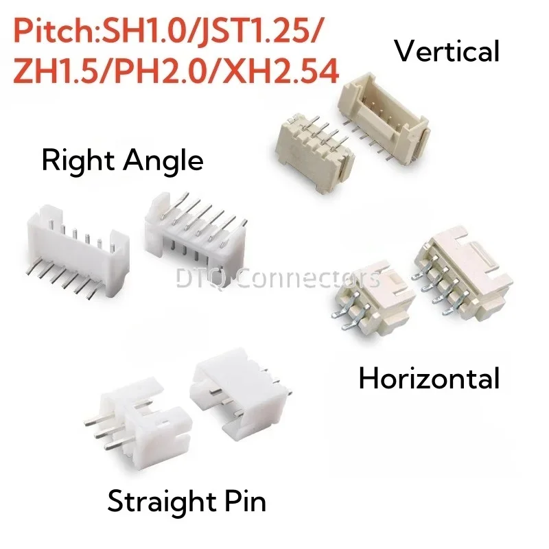 10PCS SH/JST/ZH/PH/XH Pitch 1.0MM 1.25MM 2.0MM 2.54MM Male Pin Header Socket Dip/Right Angle SMD 2/3/4/5/6/7/8/9/10/12P Pin